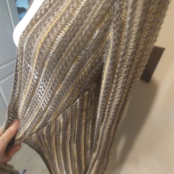 Nic +Zoe Crochet Gold And Taupe Y2K Cardigan With Tie Front - Picture 11 of 11